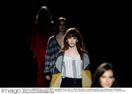Feb. 2, 2016 - Barcelona - A model parading in the catwalk wearing Escorpion designs during 080 Barcelona fashion show, in Barcelona, 2nd of February, 2016. Barcelona  - ZUMAn230
