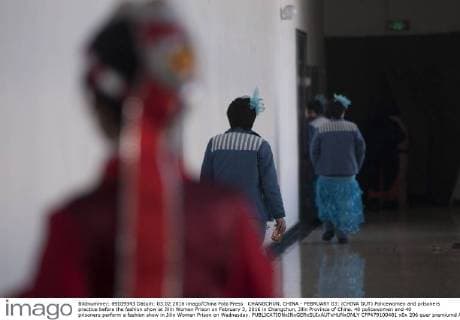 CHANGCHUN, CHINA - FEBRUARY 03: (CHINA OUT) Policewomen and prisoners practice before the fashion show at Jilin Women Prison on February 3, 2016 in Changchun, Jilin Province of China. 40 policewomen and 40 prisoners perform a fashion show in Jilin Women Prison on Wednesday.  CFP479100481