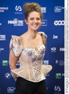 Belgian journalist Charline Vanhoenacker seen at the photocall at the arrivals at the sixth edition of the Magritte du Cinema awards ceremony, Saturday 06 February 2016, in Brussels. The awards are rewarded to movies of Belgian French-speaking producers.  LAURIExDIEFFEMBACQ 04788975
