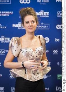 Belgian journalist Charline Vanhoenacker seen at the photocall at the arrivals at the sixth edition of the Magritte du Cinema awards ceremony, Saturday 06 February 2016, in Brussels. The awards are rewarded to movies of Belgian French-speaking producers.  LAURIExDIEFFEMBACQ 04788976