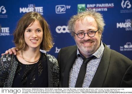 Jaco Van Dormael, nominee for best director with Le tout nouveau testament seen with his daughter at the photocall at the arrivals at the sixth edition of the Magritte du Cinema awards ceremony, Saturday 06 February 2016, in Brussels. The awards are rewarded to movies of Belgian French-speaking producers.  LAURIExDIEFFEMBACQ 04788989