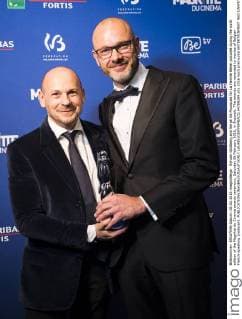 Sylvain Goldberg and Serge De Poucques for La Famille Belier pictured during the sixth edition of the Magritte du Cinema awards ceremony, Saturday 06 February 2016, in Brussels. The awards are rewarded to movies of Belgian French-speaking producers.  LAURIExDIEFFEMBACQ 04789289