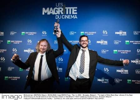 Feb. 6, 2016 - Brussels, Belgium - The team of 3the Black Bear winner of the Best Short Movie, at the 6th edition of the Magritte Awards of the Belgian French speaking movie industry. Brussels Belgium - ZUMAp133