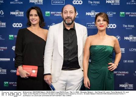 Feb. 6, 2016 - Brussels, Belgium - Kad Merad (C), actor, Tania Garbarski (R), and frienf, at the Magritte who awards the best of the Belgian French Speaking Industry. Brussels Belgium - ZUMAp133