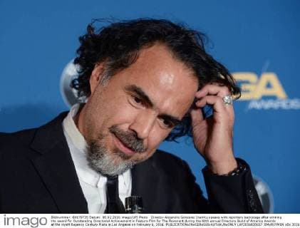 Director Alejandro Gonzalez Inarritu speaks with reporters backstage after winning the award for Outstanding Directorial Achievement in Feature Film for The Revenant during the 68th annual Directors Guild of America Awards at the Hyatt Regency Century Plaza in Los Angeles on February 6, 2016.  LAP2016020657 JIMxRUYMEN