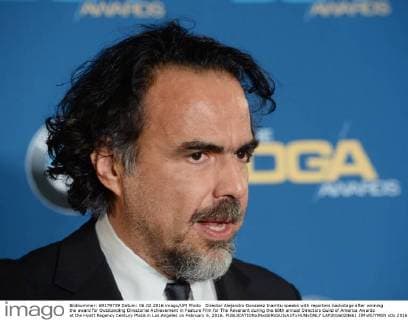Director Alejandro Gonzalez Inarritu speaks with reporters backstage after winning the award for Outstanding Directorial Achievement in Feature Film for The Revenant during the 68th annual Directors Guild of America Awards at the Hyatt Regency Century Plaza in Los Angeles on February 6, 2016.  LAP2016020661 JIMxRUYMEN