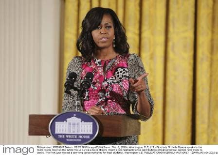 Feb. 8, 2016 - Washington, D.C, U.S - First lady Michelle Obama speaks in the State Dining Room at the White House during a Black History month event highlighting the contributions African American women have made to dance. The First Lady hosted a day-long dance workshop for local students. Washington U.S. - ZUMAc140