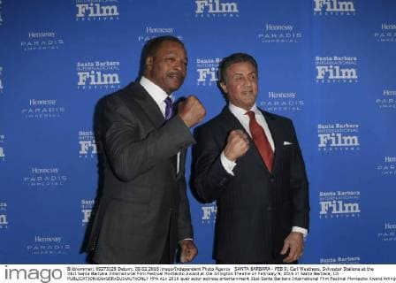 SANTA BARBARA - FEB 9: Carl Weathers, Sylvester Stallone at the 31st Santa Barbara International Film Festival Montecito Award at the Arlington Theatre on February 9, 2016 in Santa Barbara, CA  HPA