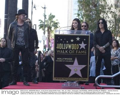 Feb. 10, 2016 - Hollywood, CALIFORNIA, UNITED STATES OF AMERICA - Actress America Ferreira speaks about the rock band Mana at the ceremony honoring them with the 2,573rd star on the Hollywood Walk of Fame in Hollywood, California on February 10, 2016..ARMANDO ARORIZO Hollywood UNITED STATES OF AMERICA - ZUMAp124