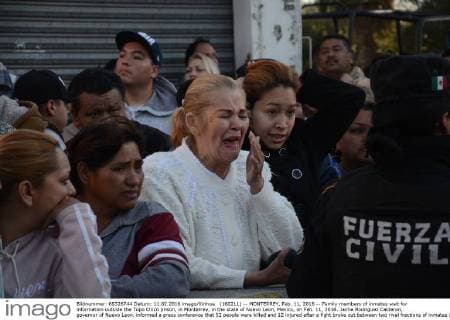 (160211) -- MONTERREY, Feb. 11, 2016 -- Family members of inmates wait for information outside the Topo Chico prison, in Monterrey, in the state of Nuevo Leon, Mexico, on Feb. 11, 2016. Jaime Rodriguez Calderon, governor of Nuevo Leon, informed a press conference that 52 people were killed and 12 injured after a fight broke out between two rival fractions of inmates inside the Topo Chico prison. ABC) (ce) MEXICO-MONTERREY-SECURITY-PRISON e ABC 