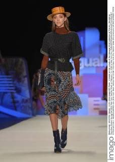 A model on the runway at the Desigual 2016 Collection at The Arc, Skylight at Moynihan Station during Fall 2016 New York Fashion Week on February 11, 2016 in New York City.  NYP20160211811 ANDREAxHANKS