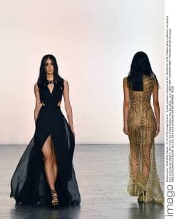 Models present creations of the Fall Winter 2016 Tadashi Shoji collection during the New York Fashion Week in New York, the United States, Feb. 12, 2016. ) U.S.-NEW YORK-FASHION WEEK-TADASHI SHOJI WangxLei 