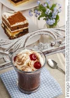 Irish coffee with cherries and tiramisu cake. Party dessert  bew1B02B21
