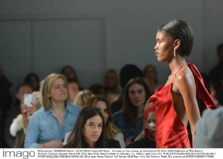 A model on the runway at the Cushnie Et Ochs 2016 Collection at The Gallery, Skylight Clarkson Square during Fall 2016 New York Fashion Week on February 12, 2016 in New York City.  NYP20160212829 ANDREAxHANKS