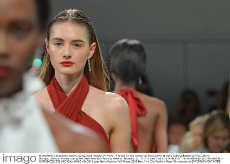 A model on the runway at the Cushnie Et Ochs 2016 Collection at The Gallery, Skylight Clarkson Square during Fall 2016 New York Fashion Week on February 12, 2016 in New York City.  NYP20160212832 ANDREAxHANKS