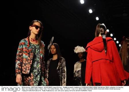 Models present creations of FASHION HONG KONG Fall Winter 2016 collection during the New York Fashion Week in New York, the United States, Feb. 12, 2016. ) (djj) U.S.-NEW YORK-FASHION WEEK-FASHION HONG KONG QinxLang 