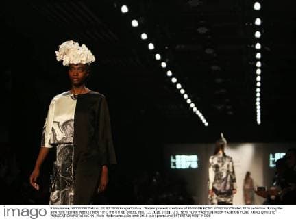 Models present creations of FASHION HONG KONG Fall Winter 2016 collection during the New York Fashion Week in New York, the United States, Feb. 12, 2016. ) (djj) U.S.-NEW YORK-FASHION WEEK-FASHION HONG KONG QinxLang 