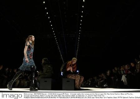 A model walks the runway at the Herve Leger By Max Azria Fashion Show at The Arc, Skylight at Moynihan Station during Fall 2016 New York Fashion Week on February 13, 2016 in New York City.  NYP20160213110 JOHNxANGELILLO