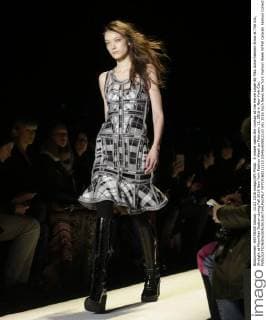 A model walks the runway at the Herve Leger By Max Azria Fashion Show at The Arc, Skylight at Moynihan Station during Fall 2016 New York Fashion Week on February 13, 2016 in New York City.  NYP20160213113 JOHNxANGELILLO