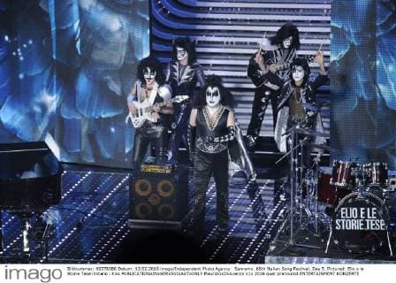 Sanremo. 66th Italian Song Festival. Day 5. Pictured: Elio e le Storie Tese imitano i Kiss  MaurizioxDxAvanzo