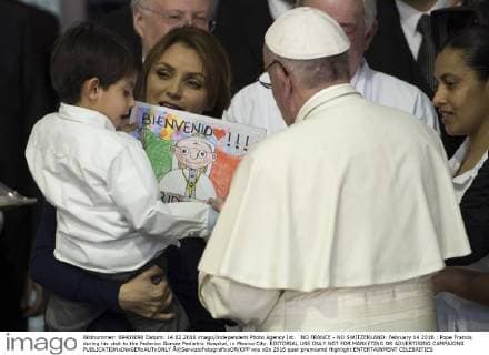 NO FRANCE - NO SWITZERLAND: February 14 2016 : Pope Francis during his visit to the Federico Gomez Pediatric Hospital, in Mexico City. EDITORIAL USE ONLY NOT FOR MARKETING OR ADVERTISING CAMPAIGNS  Â©ServizioFotograficoOR CPP