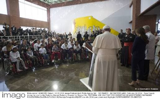 NO FRANCE - NO SWITZERLAND: February 14 2016 : Pope Francis during his visit to the Federico Gomez Pediatric Hospital, in Mexico City. EDITORIAL USE ONLY NOT FOR MARKETING OR ADVERTISING CAMPAIGNS  Â©ServizioFotograficoOR CPP