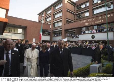 NO FRANCE - NO SWITZERLAND: February 14 2016 : Pope Francis during his visit to the Federico Gomez Pediatric Hospital, in Mexico City. EDITORIAL USE ONLY NOT FOR MARKETING OR ADVERTISING CAMPAIGNS  Â©ServizioFotograficoOR CPP
