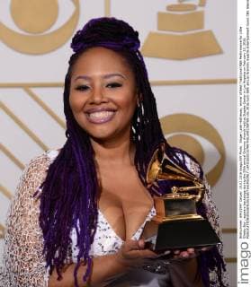 Singer Lalah Hathaway, winner of Best Traditional R&B Performance for Little Ghetto Boy , appears backstage during the 58th annual Grammy Awards held at Staples Center in Los Angeles on February 15, 2016.  LAP20160215794 PHILxMCCARTEN