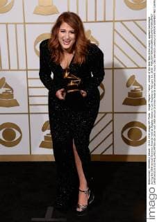 Singer Meghan Trainor, winner of the Best New Artist award, appears backstage during the 58th annual Grammy Awards held at Staples Center in Los Angeles on February 15, 2016.  LAP201602151032 PHILxMCCARTEN