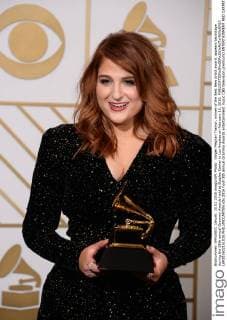 Singer Meghan Trainor, winner of the Best New Artist award, appears backstage during the 58th annual Grammy Awards held at Staples Center in Los Angeles on February 15, 2016.  LAP201602151035 PHILxMCCARTEN
