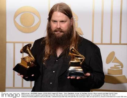 Chris Stapleton, winner of the Best Country Album award and Best Country Solo Performance award, appears backstage during the 58th annual Grammy Awards held at Staples Center in Los Angeles on February 15, 2016.  LAP201602151058 PHILxMCCARTEN
