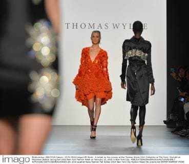 A model on the runway at the Thomas Wylde 2016 Collection at The Dock, Skylight at Moynihan Station during Fall 2016 New York Fashion Week on February 15, 2016 in New York City.  NYP20160215875 ANDREAxHANKS