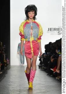A model on the runway at the Jeremy Scott 2016 Collection at The Arc, Skylight at Moynihan Station during Fall 2016 New York Fashion Week on February 15, 2016 in New York City.  NYP20160215890 ANDREAxHANKS
