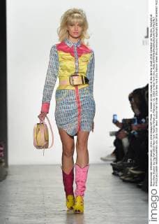 A model on the runway at the Jeremy Scott 2016 Collection at The Arc, Skylight at Moynihan Station during Fall 2016 New York Fashion Week on February 15, 2016 in New York City.  NYP20160215889 ANDREAxHANKS