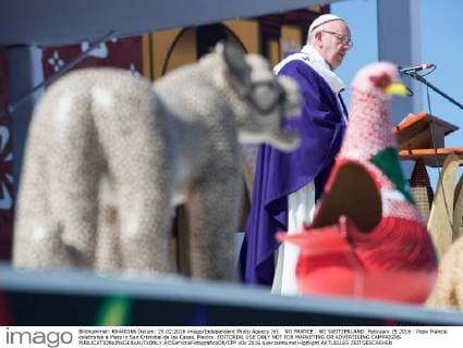 NO FRANCE - NO SWITZERLAND: February 15 2016 : Pope Francis celebrates a Mass in San Cristobal de las Casas, Mexico. EDITORIAL USE ONLY NOT FOR MARKETING OR ADVERTISING CAMPAIGNS  Â©ServizioFotograficoOR CPP