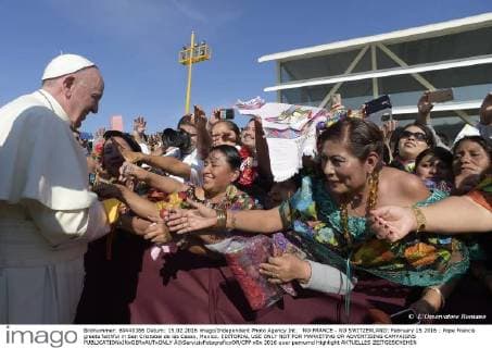 NO FRANCE - NO SWITZERLAND: February 15 2016 : Pope Francis greets faithful in San Cristobal de las Casas, Mexico. EDITORIAL USE ONLY NOT FOR MARKETING OR ADVERTISING CAMPAIGNS  Â©ServizioFotograficoOR CPP