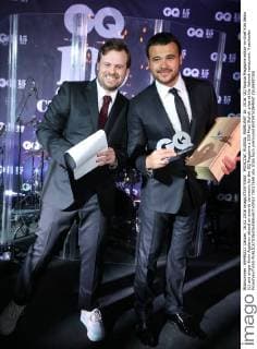 MOSCOW, RUSSIA. FEBRUARY 16, 2016. GQ Russia Magazine editor-in-chief Kim Belov (L) and singer Emin Agalarov attend an awards ceremony for the GQ Magazine s 100 Most Stylish prize at the Valenok restaurant. Vyacheslav Prokofyev TASS  TS0176A8