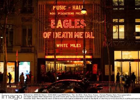 Feb. 16, 2016 - Paris, Paris, France - Olympia Theatre, Paris: Fans queue before the Eagles of Death Metal resume their gig three months after the terrorist attack at Bataclan that claimed the lives of 90 people on 13 November 2015. Heavy security was in evidence and media kept at a distance to preserve the dignity of returning survivors according to a police spokesperson. Ticket holders of the fateful Bataclan concert were offered complimentary tickets for tonight s gig. Paris France  - ZUMAl94_