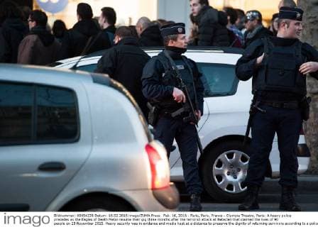 Feb. 16, 2016 - Paris, Paris, France - Olympia Theatre, Paris: A heavy police precedes as the Eagles of Death Metal resume their gig three months after the terrorist attack at Bataclan that claimed the lives of 90 people on 13 November 2015. Heavy security was in evidence and media kept at a distance to preserve the dignity of returning survivors according to a police spokesperson. Ticket holders of the fateful Bataclan concert were offered complimentary tickets for tonight s gig. Paris France  - ZUMAl94_