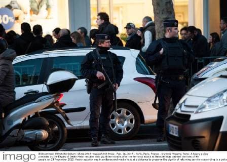 Feb. 16, 2016 - Paris, Paris, France - Olympia Theatre, Paris: A heavy police precedes as the Eagles of Death Metal resume their gig three months after the terrorist attack at Bataclan that claimed the lives of 90 people on 13 November 2015. Heavy security was in evidence and media kept at a distance to preserve the dignity of returning survivors according to a police spokesperson. Ticket holders of the fateful Bataclan concert were offered complimentary tickets for tonight s gig. Paris France  - ZUMAl94_