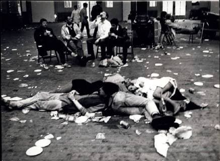 1968 - Hippie House in Dalston, England: The end of the Love-In: The morn has arrived but some sleep on, others drink on. Who cares about the rubbish now. - ZUMAk09_