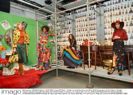 Models on set at the Alice and Olivia 2016 Presentation at The Gallery, Skylight Clarkson Square during Fall 2016 New York Fashion Week on February 16, 2016 in New York City.  NYP20160216919 ANDREAxHANKS