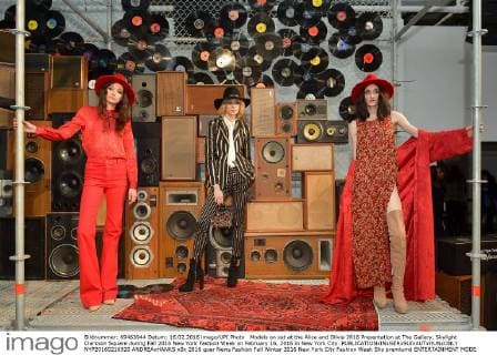 Models on set at the Alice and Olivia 2016 Presentation at The Gallery, Skylight Clarkson Square during Fall 2016 New York Fashion Week on February 16, 2016 in New York City.  NYP20160216920 ANDREAxHANKS