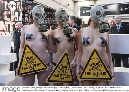 Feb. 19, 2016 - London, London, UK - Peta demonstrate protest against the use of fur in the fashion industry. Models, buyers, celebrities and the stylish descend upon London Fashion Week for the Autumn Winters 2016 clothes collection shows. London, UK. London UK  - ZUMAl94_