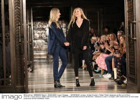 . 19 02 2016. London, United Kingdom. Felder Felder designers at the end of their show at London Fashion Week A W 2016-Day one.  xStephenxLockx xi-Imagesx IIM-12002-0032