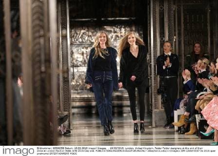 . 19 02 2016. London, United Kingdom. Felder Felder designers at the end of their show at London Fashion Week A W 2016-Day one.  xStephenxLockx xi-Imagesx IIM-12002-0037