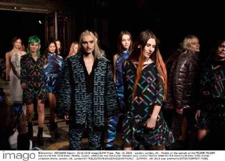 Feb. 19, 2016 - London, London, UK - Models on the catwalk at the FELDER FELDER Autumn Winter 2016 show. Models, buyers, celebrities and the stylish descend upon London Fashion Week for the Autumn Winters 2016 clothes collection shows. London, UK. London UK  - ZUMAl94_