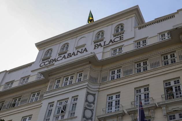 RIO DE JANEIRO, Brazil - 02 19 2016: ROLLING STONES IN RJ - Facade of the Hotel Copacabana Palace where the Rolling Stones group is hosted in Rio de Janeiro.  Andr?xHorta
