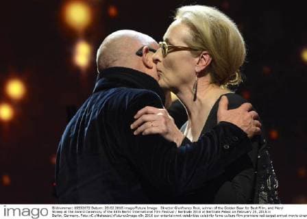 Director Gianfranco Rosi, winner of the Golden Bear for Best Film, and Meryl Streep at the Award Ceremony of the 66th Berlin International Film Festival Berlinale 2016 at Berlinale Palast on February 20, 2016 in Berlin, Germany. Foto:xC.xNiehausx xFuturexImage