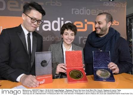 Regisseur Chiang Wei Liang (Audi Short Film Award), Regisseurin Leonor Teles (Goldener Bär Bester Kurzfilm) und Regisseur Mahdi Fleifel (Silberner Bär, Preis der Jury, Kurzfilm) beim RadioEins Berlinale-Nighttalk zum Abschluss der 66. Internationalen Filmfestspiele Berlin 66. Internationale Filmfestspiele in Berlin IFB2016